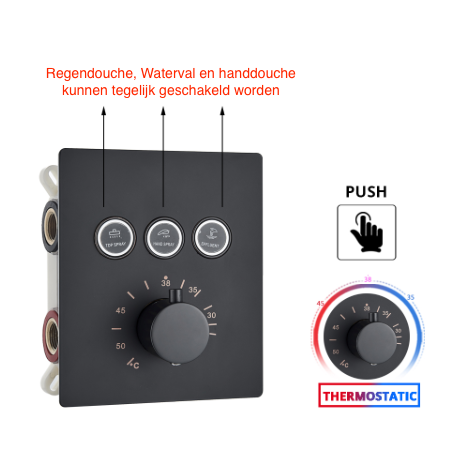 VoordeelPaleis® SmartPulse Inbouw Regendouche Thermostatische Mengkraan 3-weg los mat zwart