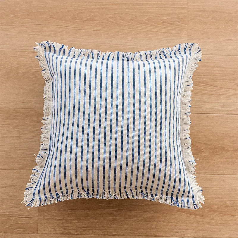 Elegante Kussenhoes met Jacquardpatroon en Franjes - Katoen-Linnenmix
