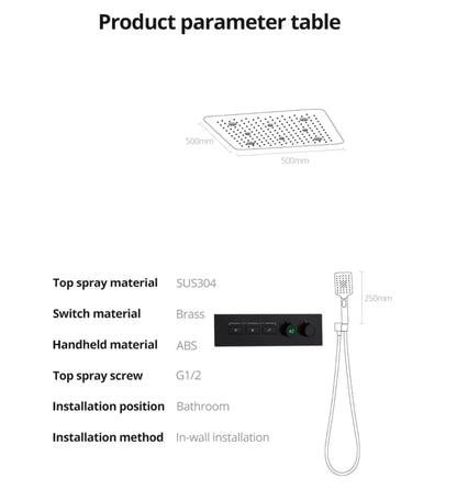 VoordeelPaleis® AquaMax Platinum Wellness Plafond Thermostatische Doucheset 3 weg Inbouw Plafond LED regendouche Mat Zwart