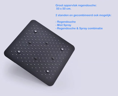 VoordeelPaleis® AquaMax Platinum Wellness Plafond Thermostatische Doucheset 3 weg Inbouw Plafond LED regendouche Mat Zwart