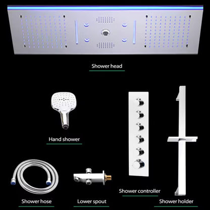 VoordeelPaleis® Aurora Plafond Thermostatische Doucheset 5 weg systeem Inbouw Plafond LED & Audio regendouche Chroom Glans