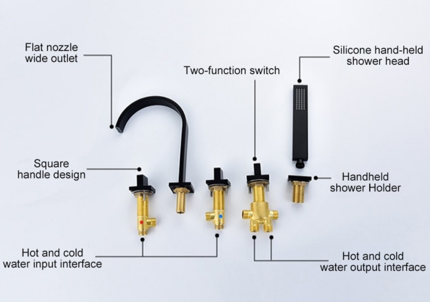 VoordeelPaleis® Badkraan San Marino bad inbouw - opbouw mengkraan model met handdouche mat zwart