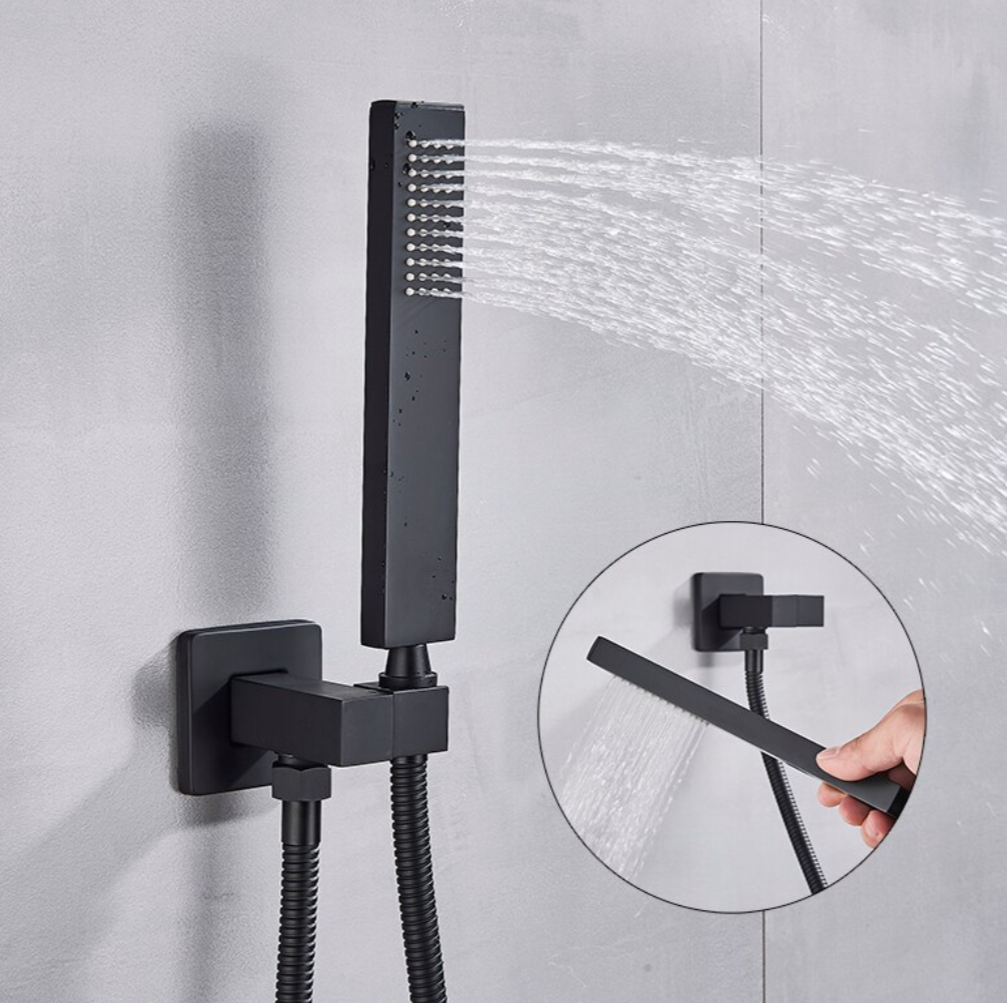 VoordeelPaleis® Doucheset Premium 40 cm. regendouche vierkant 2-weg zwart inbouw