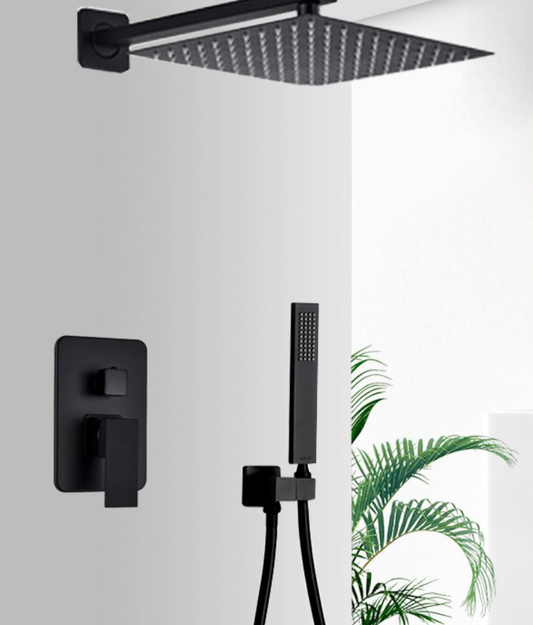 VoordeelPaleis® Doucheset Santiago 20 cm regendouche vierkant 2-weg zwart inbouw