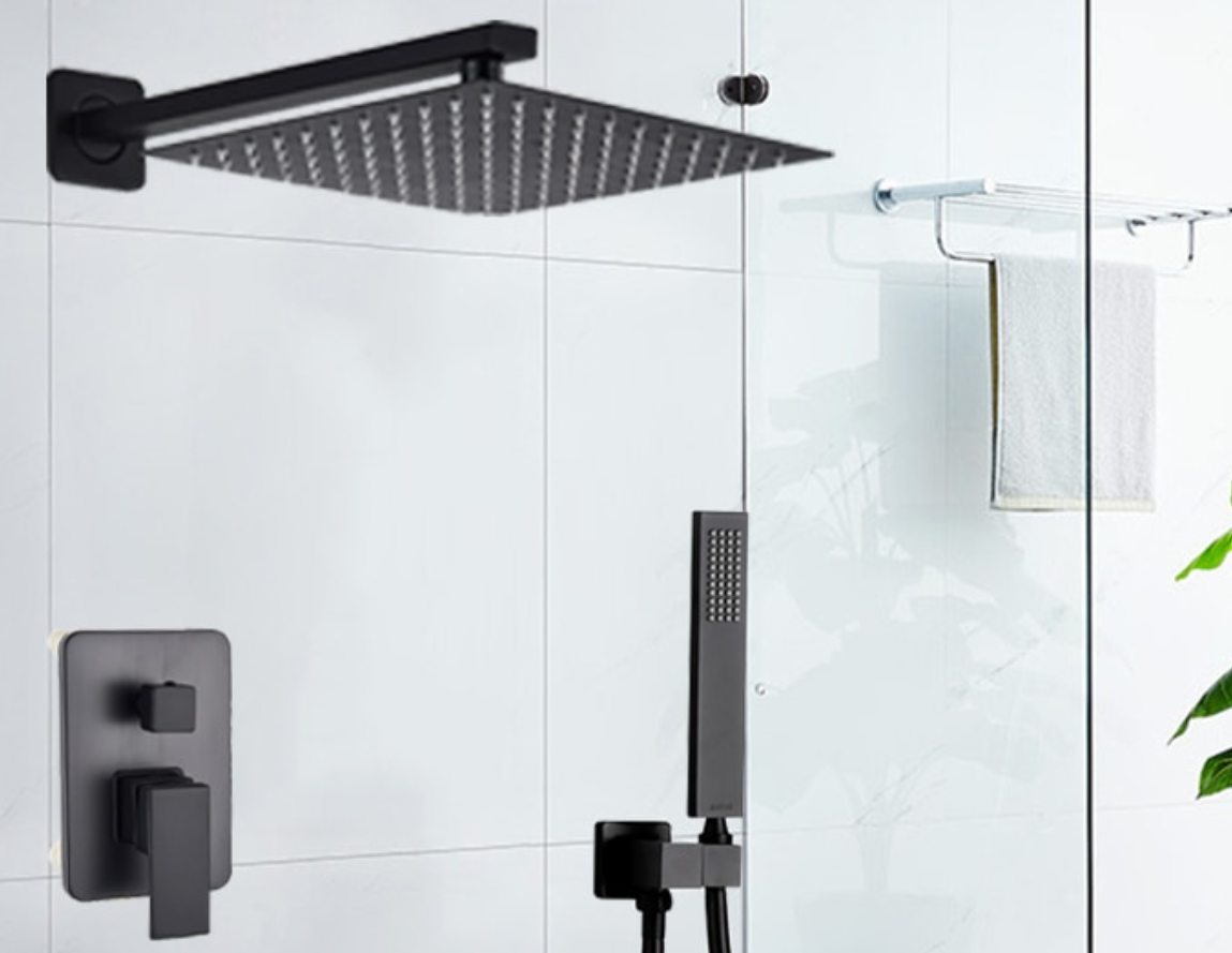 VoordeelPaleis® Doucheset Premium 40 cm. regendouche vierkant 2-weg zwart inbouw