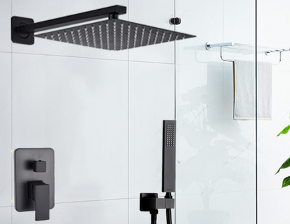 VoordeelPaleis® Doucheset Premium 40 cm. regendouche vierkant 2-weg zwart inbouw