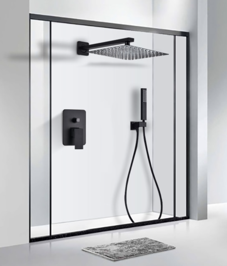 VoordeelPaleis® Doucheset Premium 40 cm. regendouche vierkant 2-weg zwart inbouw