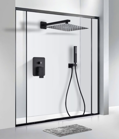 VoordeelPaleis® Doucheset Premium 40 cm. regendouche vierkant 2-weg zwart inbouw