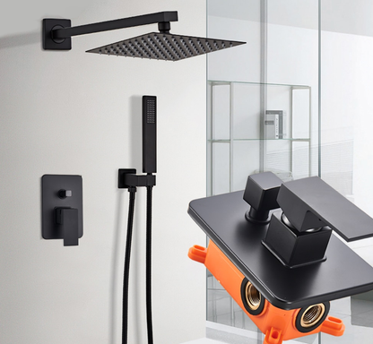 VoordeelPaleis® Doucheset Premium 40 cm. regendouche vierkant 2-weg zwart inbouw