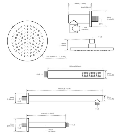 VoordeelPaleis® Doucheset Yosemite 20 cm. regendouche rond 2-weg zwart inbouw