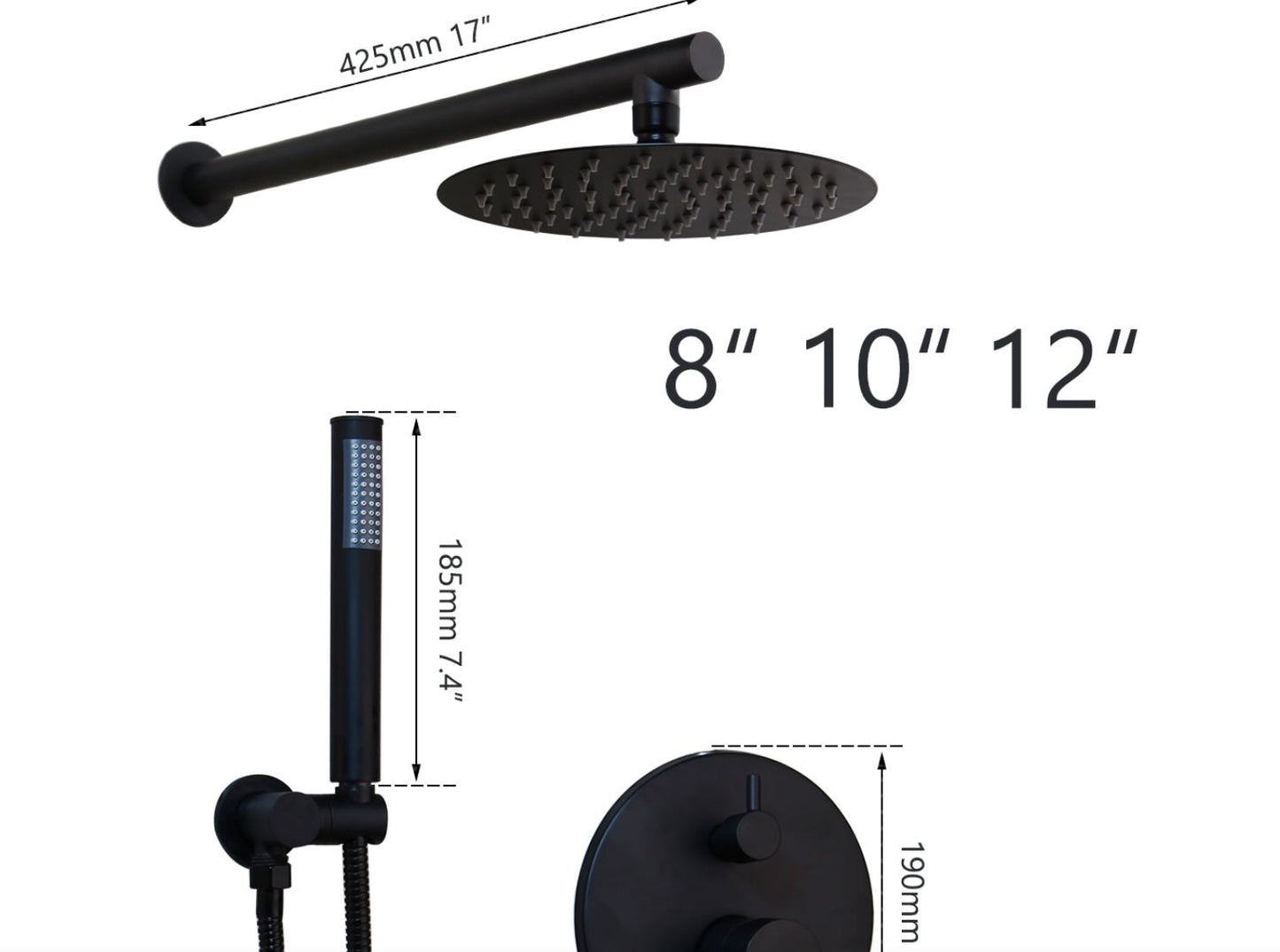 SaniSupreme Doucheset Yosemite 8 inch / 20cm regendouche rond 2-weg zwart inbouw