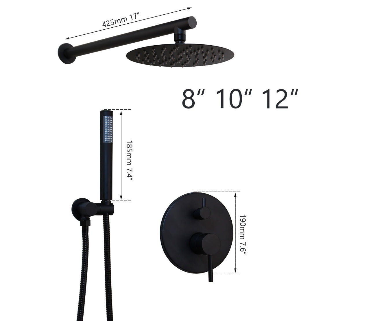 SaniSupreme Doucheset Yosemite 30 cm. regendouche rond 2-weg zwart inbouw