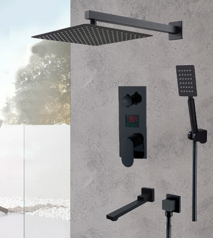 VoordeelPaleis® Doucheset Manhattan Premium de Luxe LCD 8 inch regendouche vierkant 3-weg zwart inbouw