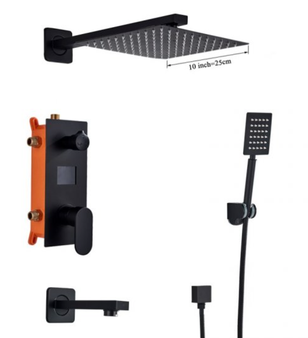 VoordeelPaleis® Promobundel Inbouw Doucheset Manhattan Premium de Luxe LCD 10 inch regendouche vierkant 3-weg zwart