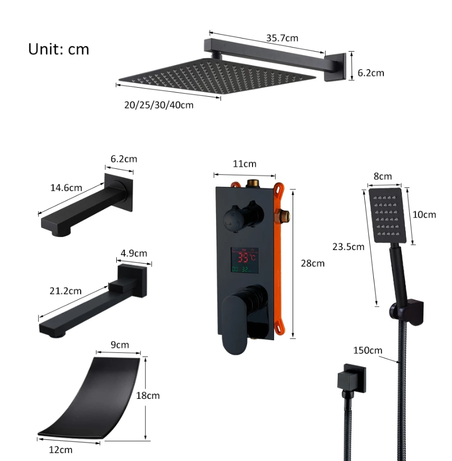 VoordeelPaleis® Promobundel Inbouw Doucheset Manhattan Premium de Luxe LCD 10 inch regendouche vierkant 3-weg zwart