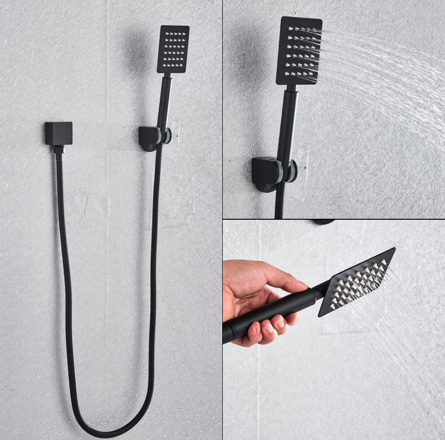 VoordeelPaleis® Doucheset Premium LCD 12 inch regendouche vierkant 3-weg zwart inbouw