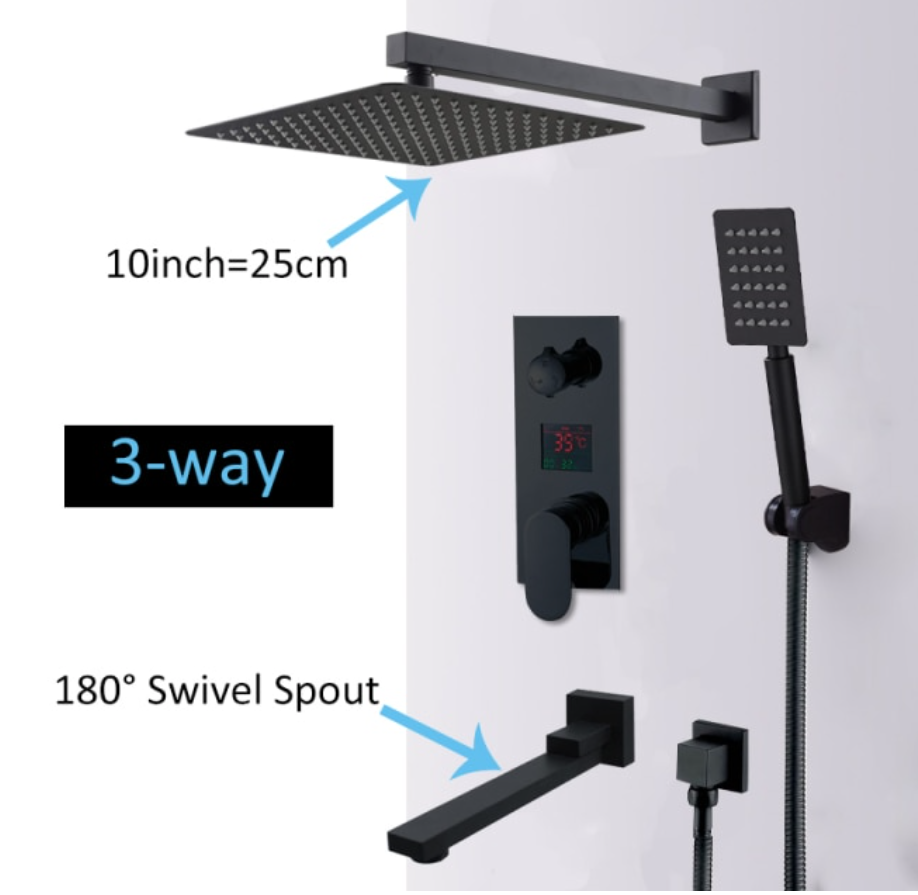 VoordeelPaleis® Losse mengunit 3 weg Manhattan Premium de Luxe LCD Digitaal Display mat zwart inbouw