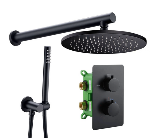 VoordeelPaleis® Inbouw Doucheset Washington Premium 2 weg 12 inch regendouche rond-rechthoek mat zwart