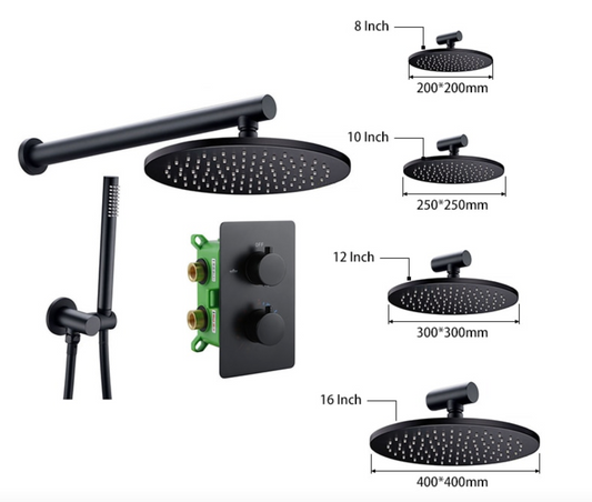 BESTE KEUS: SaniSupreme® Inbouw Doucheset Malaga Blackline Premium Plus 2 weg 16 inch 40 cm. regendouche rond-rechthoek mat zwart