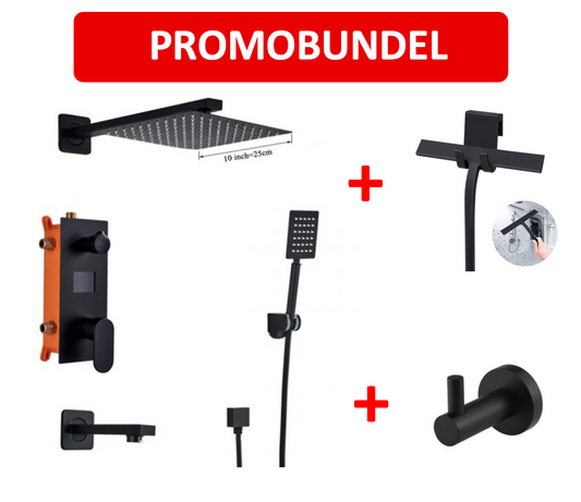 VoordeelPaleis® Promobundel Inbouw Doucheset Manhattan Premium de Luxe LCD 10 inch regendouche vierkant 3-weg zwart
