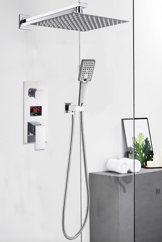 SaniSupreme Doucheset Manhattan Premium de Luxe LCD 30 cm. regendouche vierkant 2-weg chroom inbouw