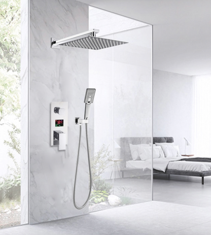 VoordeelPaleis® Doucheset Manhattan Premium de Luxe LCD 8 inch regendouche vierkant 2-weg chroom inbouw