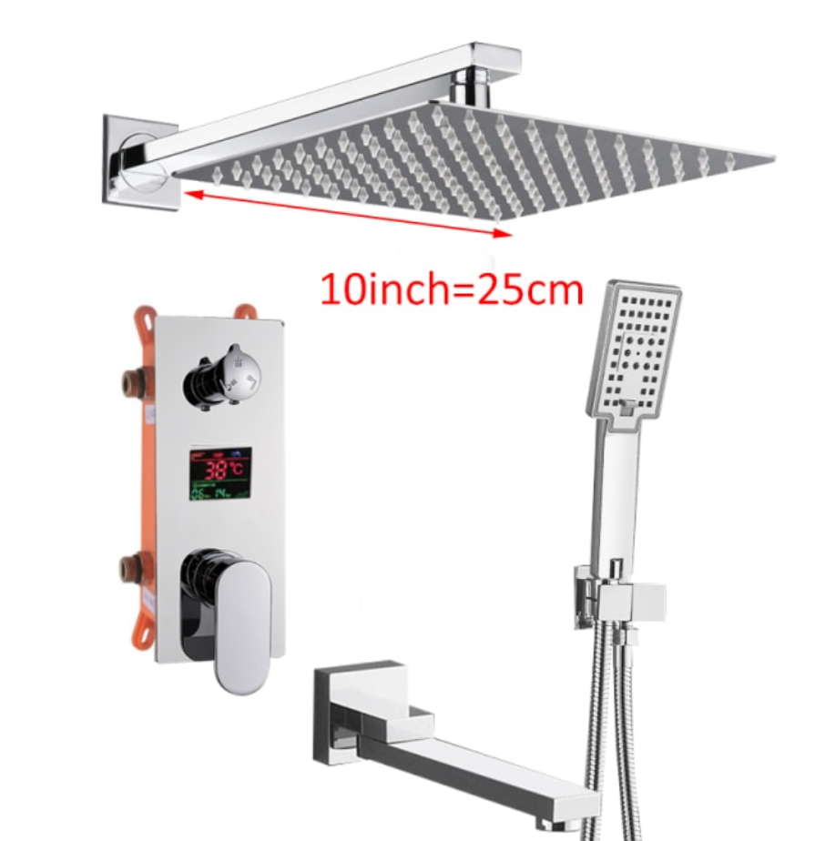 VoordeelPaleis® Doucheset Manhattan Premium de Luxe Plafond Waterval LCD 40 cm LED regendouche vierkant 3-weg chroom inbouw
