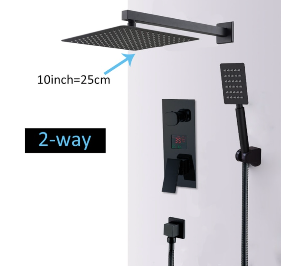 SaniSupreme Doucheset New York Premium de Luxe LCD 10 inch regendouche vierkant 2-weg zwart inbouw