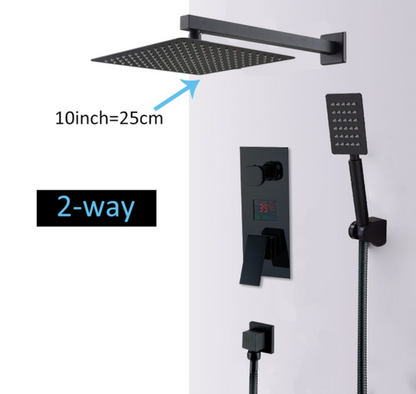 SaniSupreme Doucheset New York Premium de Luxe LCD 10 inch regendouche vierkant 2-weg zwart inbouw