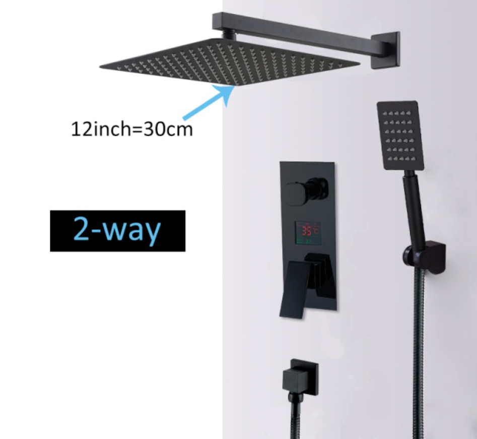 VoordeelPaleis® Doucheset Manhattan Premium HighLine 30 cm. regendouche LED vierkant 2-weg zwart inbouw