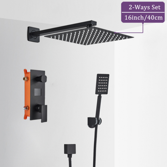 ACTIE: SaniSupreme Digitale Doucheset Inbouw Douchekraan Manhattan Premium de Luxe Digitaal LCD Display Mengkraan 16 inch | 40 cm regendouche vierkant 2-weg zwart inbouw