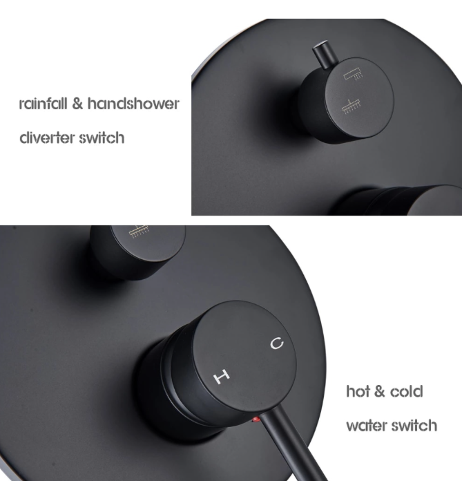 Inbouw Plafond Doucheset Yosemite 2 weg 8 inch regendouche rond mat zwart