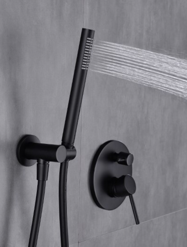 Inbouw Plafond Doucheset Yosemite 2 weg 30 cm. regendouche rond mat zwart