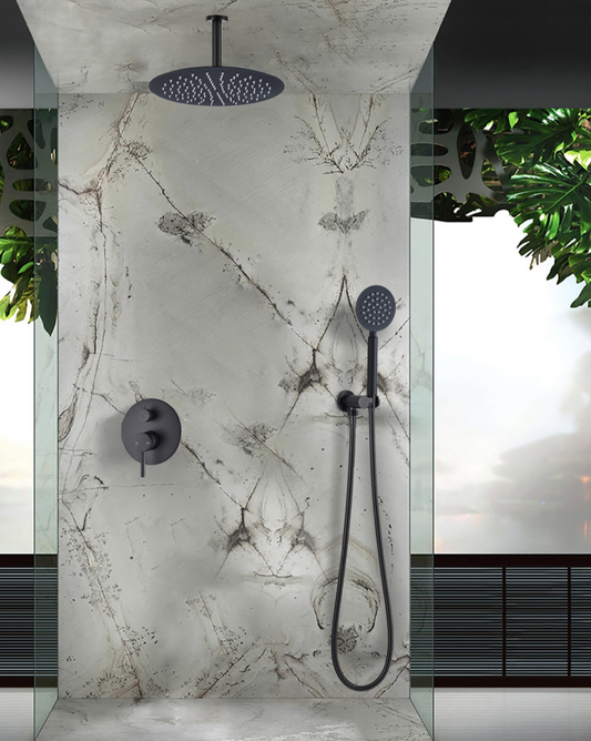 VoordeelPaleis® Inbouw Plafond Doucheset Yosemite 2 weg 16 inch regendouche rond mat zwart