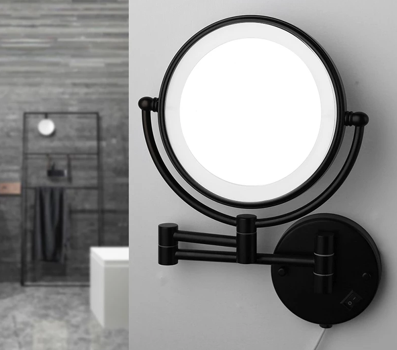 Make-up en Scheerspiegel VoordeelPaleis Bari Ø20cm LED Verlichting 3x Vergroting Mat Zwart