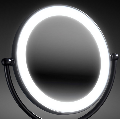 Make-up en Scheerspiegel VoordeelPaleis Bari Ø20cm LED Verlichting 3x Vergroting Mat Zwart