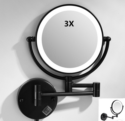 Make-up en Scheerspiegel VoordeelPaleis Bari Ø20cm LED Verlichting 3x Vergroting Mat Zwart
