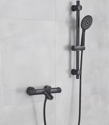 SaniSupreme Peru doucheset opbouw badmengkraan 2 weg smal met ronde handdouche en wandstang mat zwart