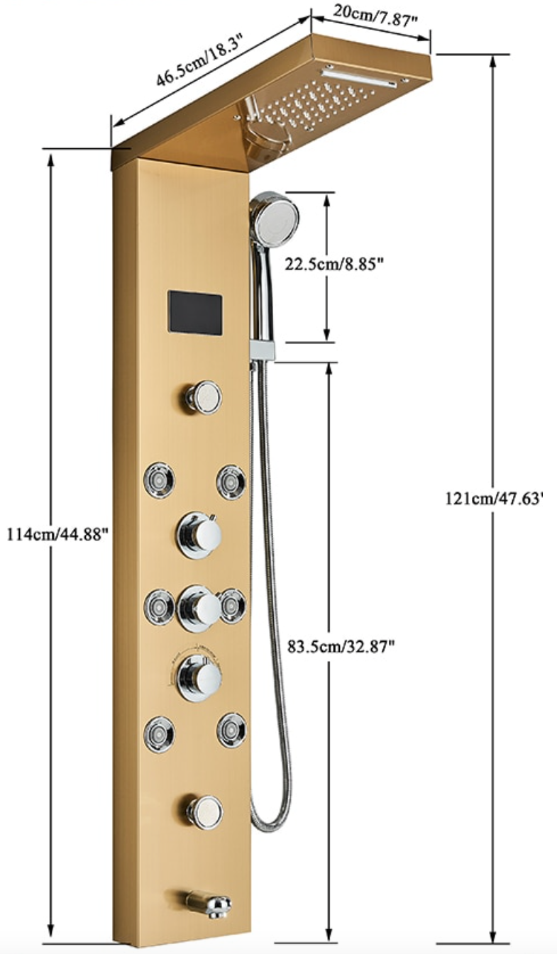 VoordeelPaleis® Douchepaneel Opbouwdouche Santos LCD Premium goud