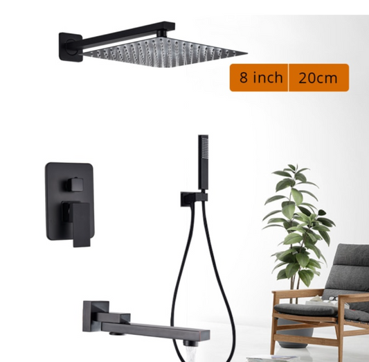 VoordeelPaleis® Doucheset Manhattan 8 inch regendouche vierkant 3-weg zwart inbouw
