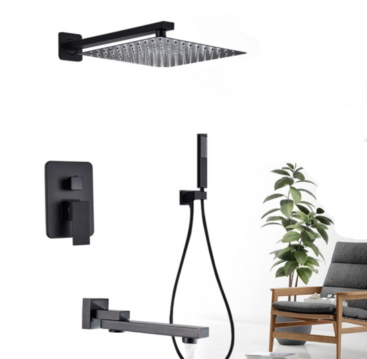 VoordeelPaleis® Doucheset Manhattan 10 inch regendouche vierkant 3-weg zwart inbouw