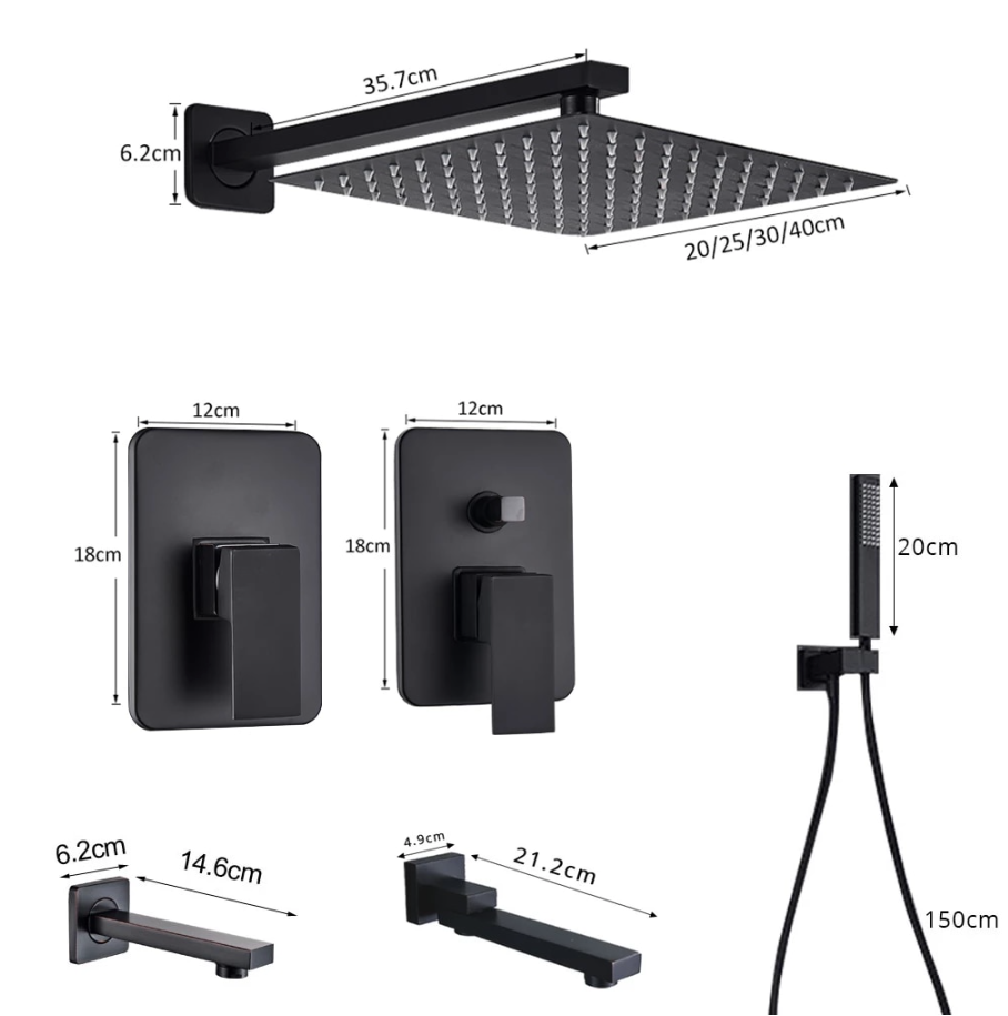 VoordeelPaleis® Doucheset Manhattan 10 inch regendouche vierkant 3-weg zwart inbouw
