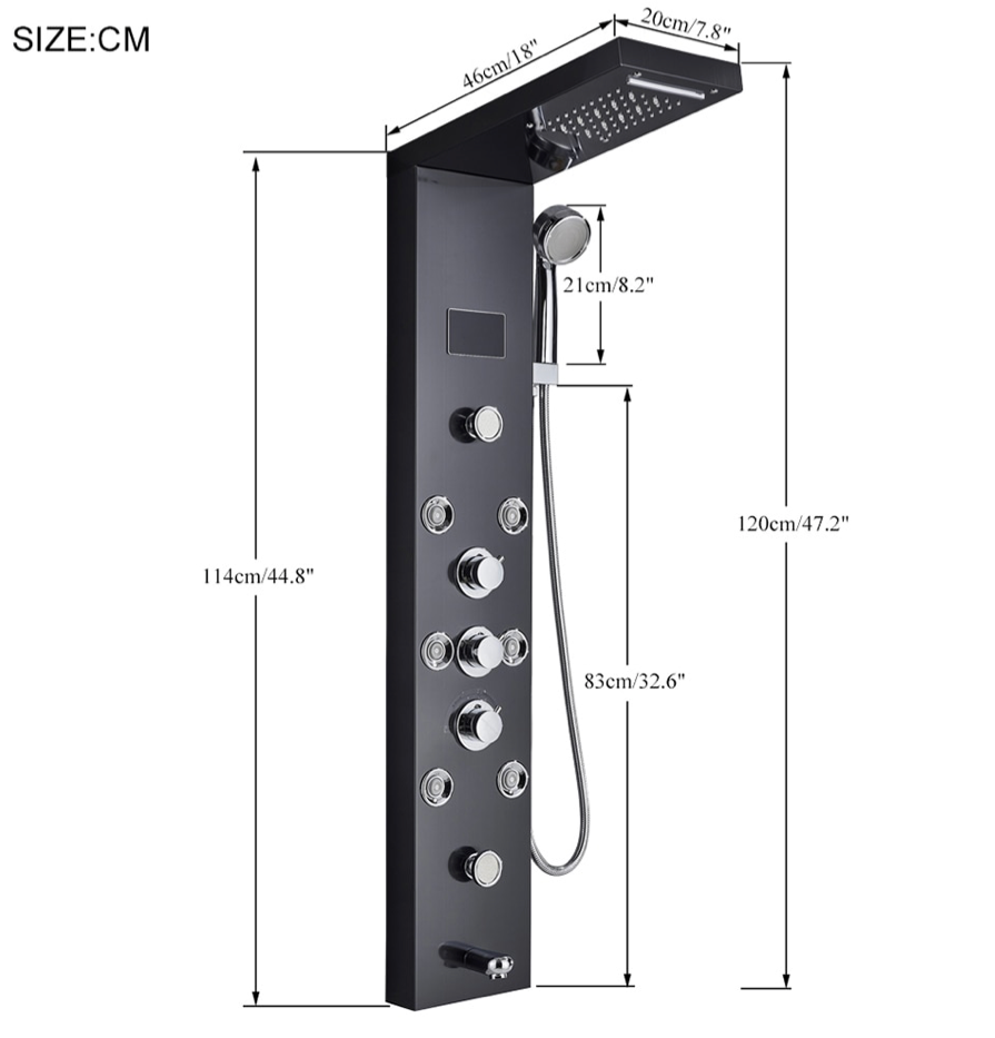 Douchepaneel Opbouwdouche VoordeelPaleis® Lumen LCD mat zwart
