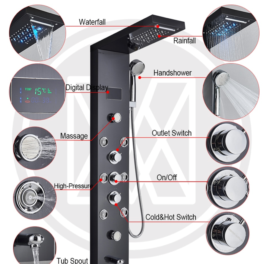 Douchepaneel Opbouwdouche VoordeelPaleis® Breza LCD Premium mat zwart