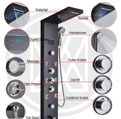 Douchepaneel Opbouwdouche VoordeelPaleis® Lumen LCD mat zwart