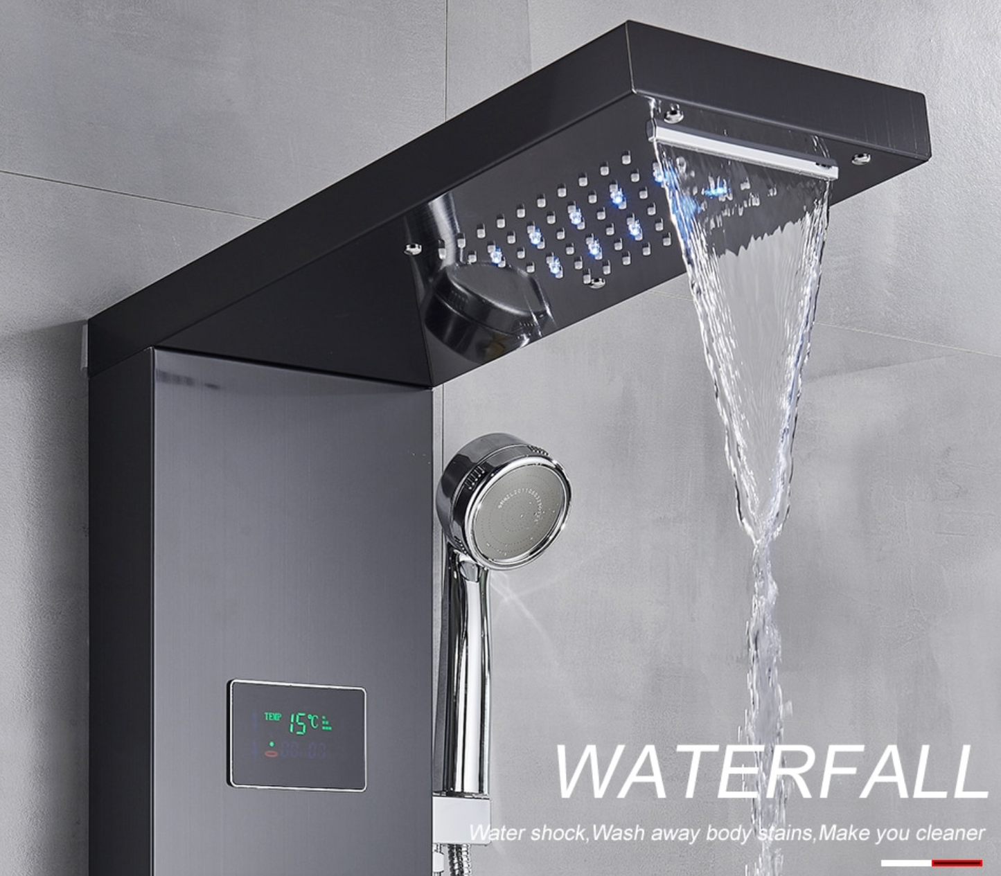 Luxe Douchepaneel Opbouwdouche VoordeelPaleis® Bonos LCD RVS Brushed