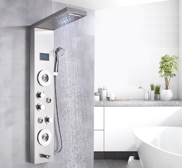Douchepaneel Opbouwdouche VoordeelPaleis® Verona LCD Zilver Geborsteld