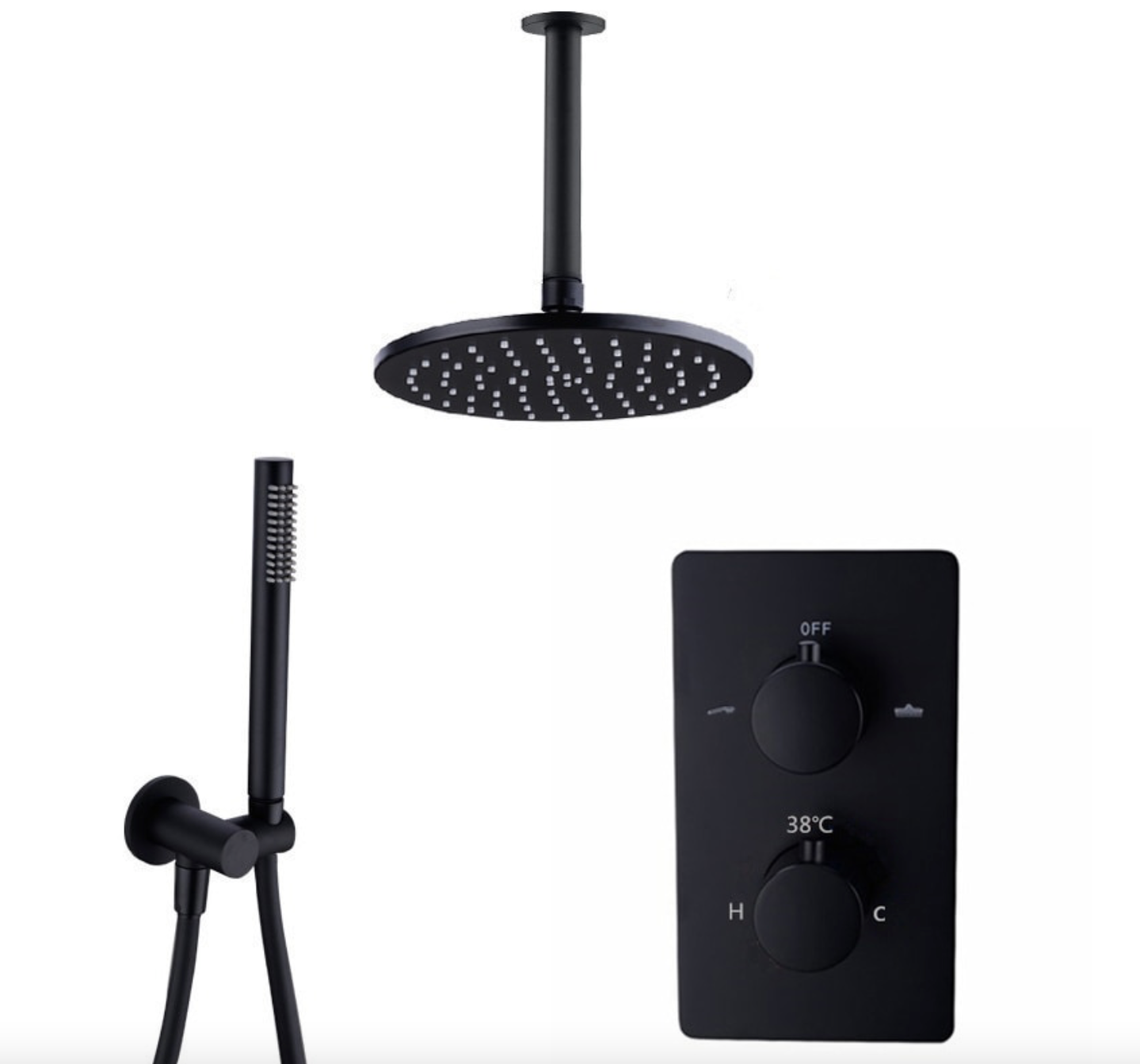 VoordeelPaleis® Inbouw Plafond Doucheset Malaga Blackline Premium Plus 2 weg 16 inch 40 cm regendouche rond-rechthoek mat zwart