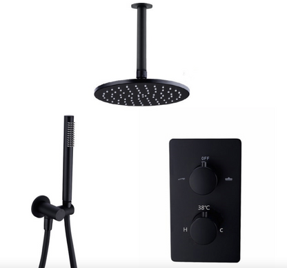 BESTE KEUS: SaniSupreme® Inbouw Doucheset Malaga Blackline Premium Plus 2 weg 16 inch 40 cm. regendouche rond-rechthoek mat zwart