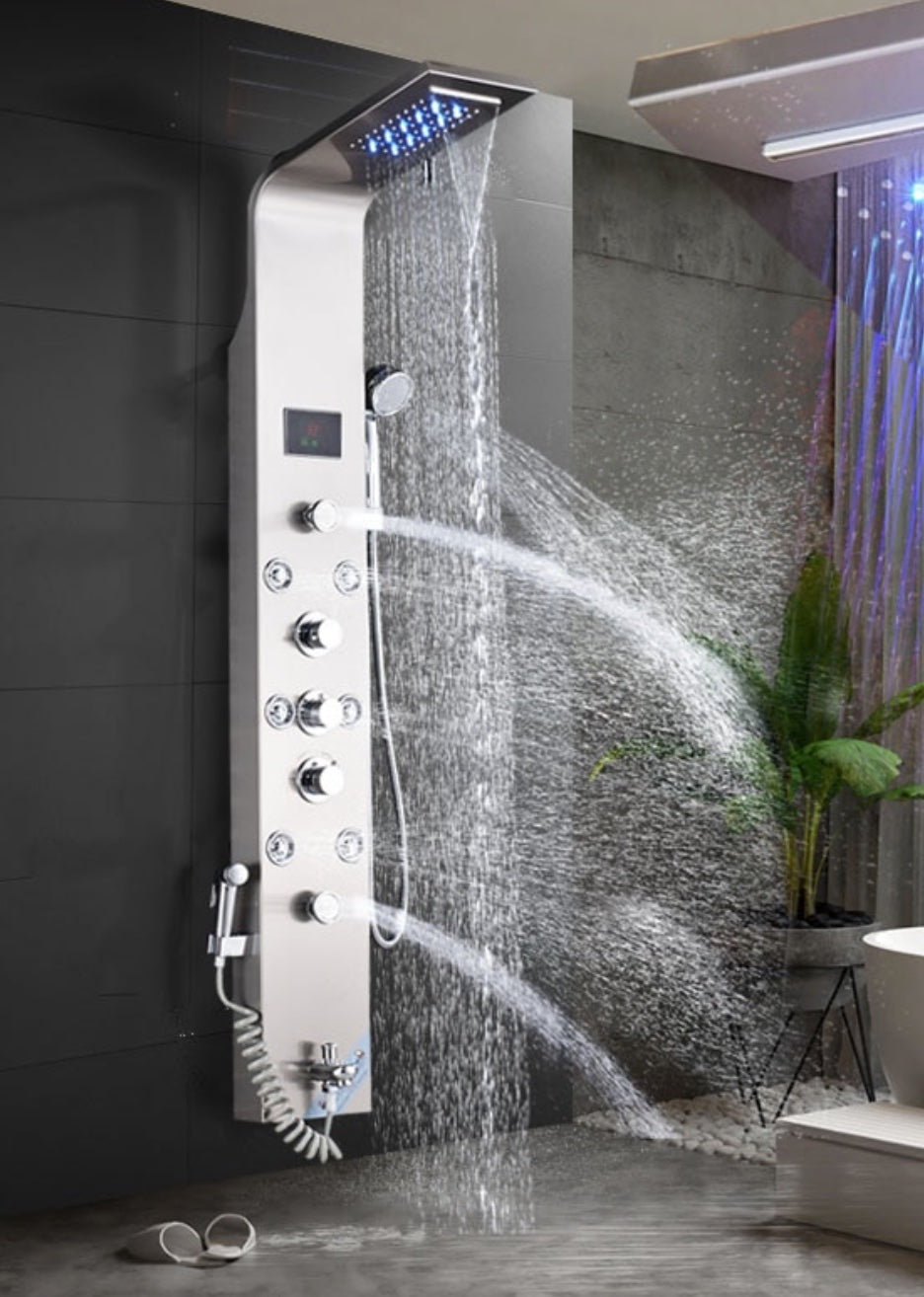 Douchepaneel Opbouwdouche VoordeelPaleis® Sora Douchepaneel met hand- en voetendouche LCD Premium rvs brushed